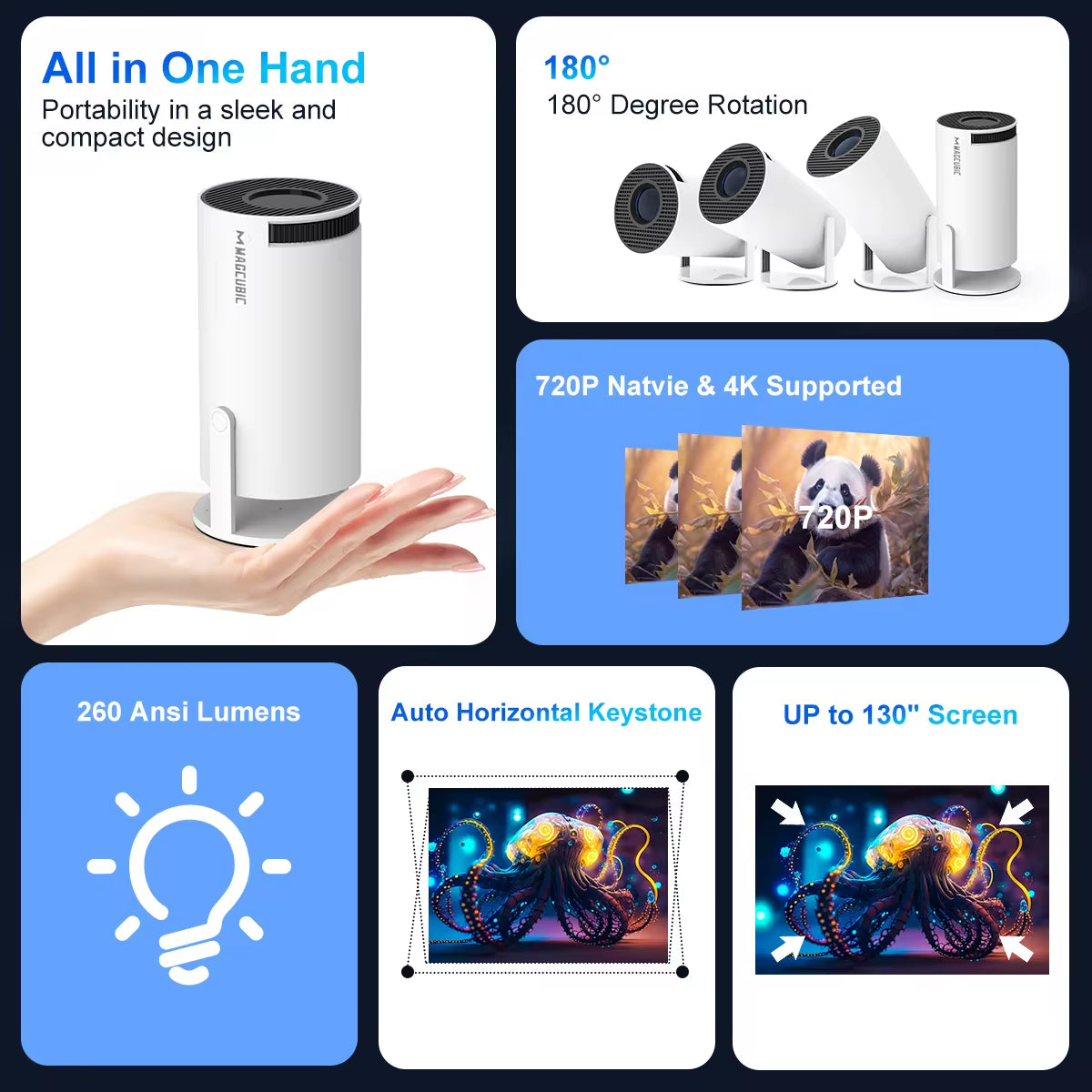 Android 11 HY300 Pro Projector 720P 4K 260ANSI Allwinnerh713 180° Flexible BT5.0 Home Cinema Outdoor Portable Projetor